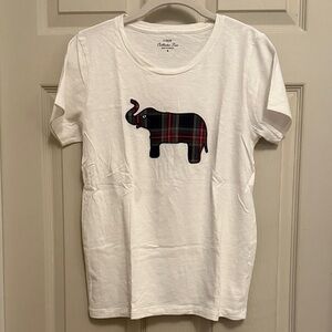 J. Crew White Tee with Plaid Elephant